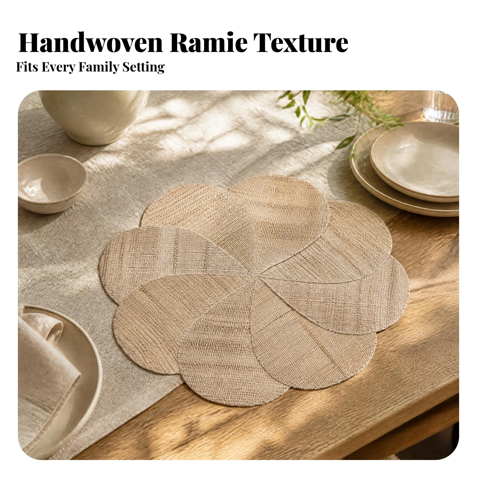 Round Flower Placemat Table Decor Flower Placemat Wicker Place Mat Braided Handwoven Ramie Fiber