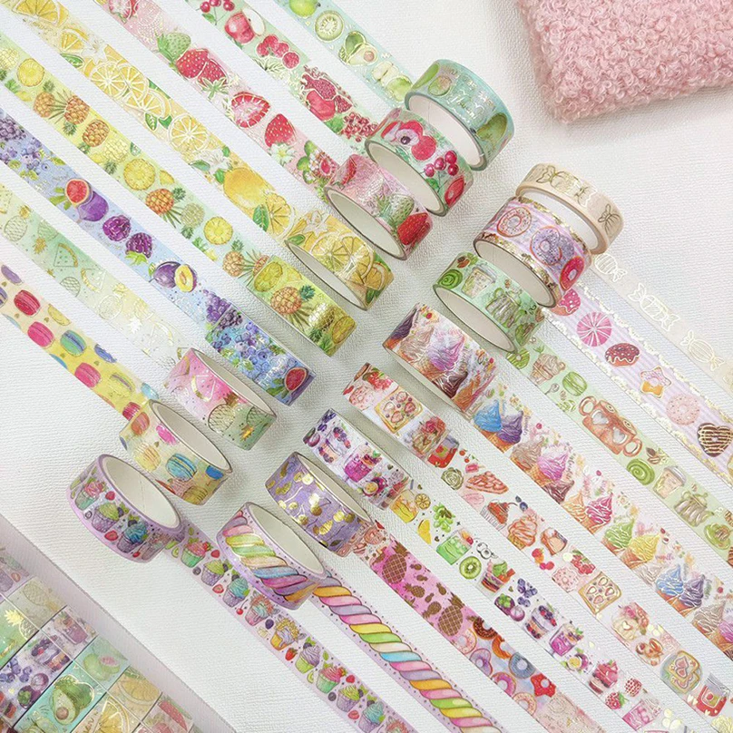 

17Rolls Cakes Washi Tape Set Gold Foil Fruits Decorative Adhesive Tape Journal Supplies Masking Tape Scrapbooking Washitape