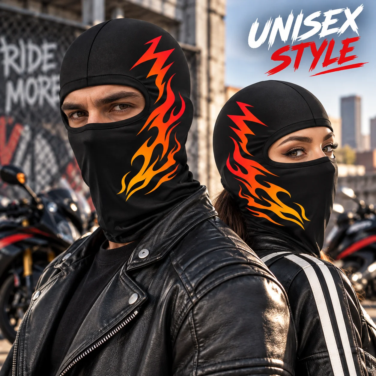 Flame Balaclava Mask For Men And Women, Full Face Cover With Fire Print, Lightweight Hood For Sports, Breathable And Dustproof