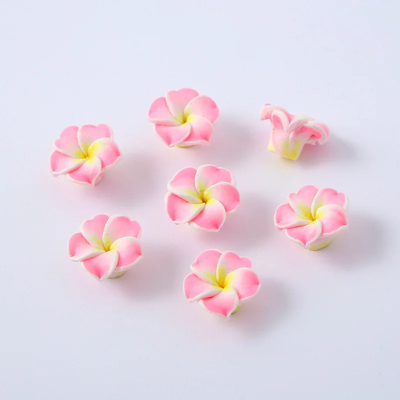 10pcs/lot 15mm Small Clay Plumeria Frangipani Flower Beads Multicolor Mixed Diy Bracelet Hawaii Jewelry Craft Making Accessories