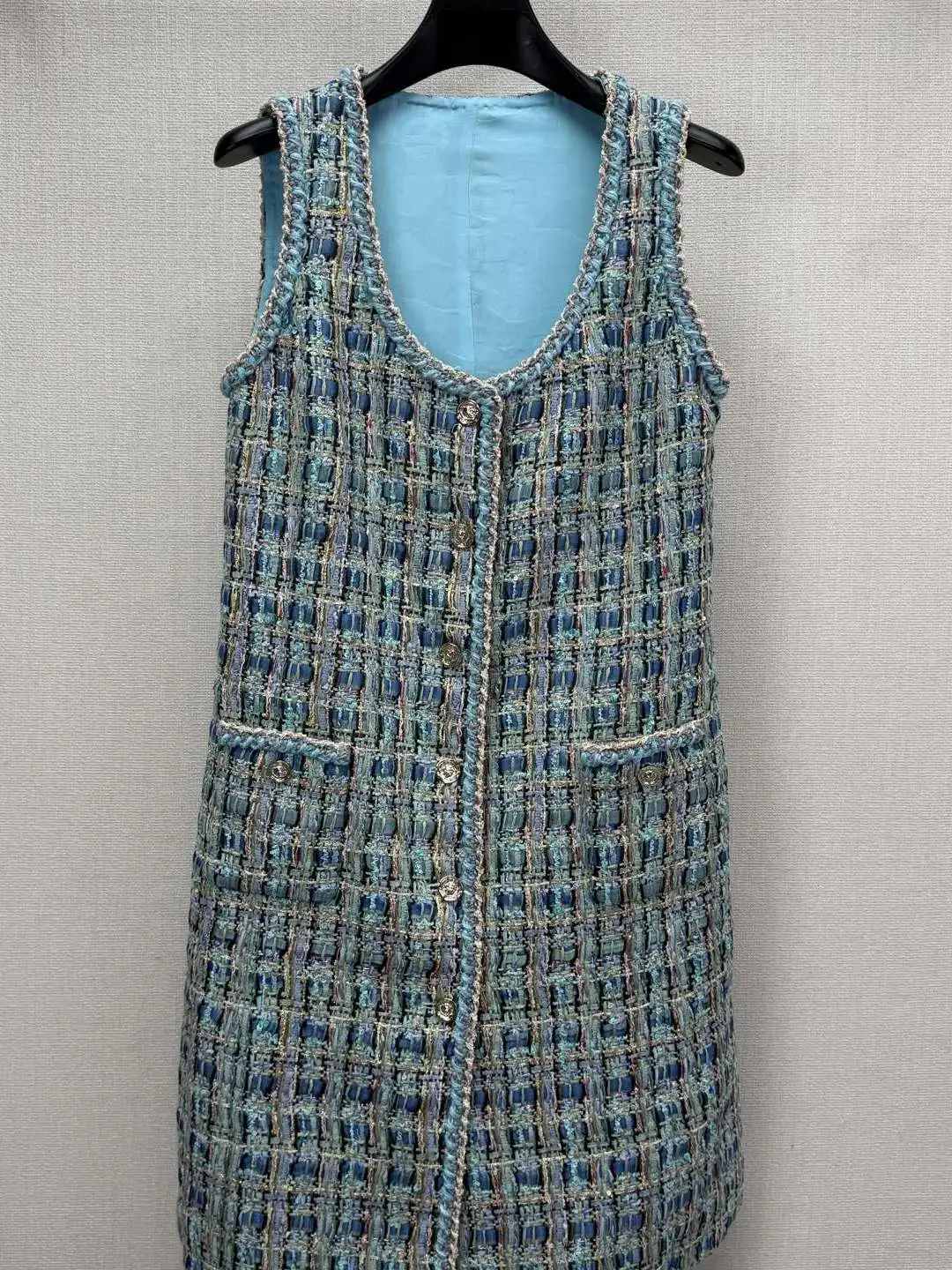 New Arrival Women's Classic Tweed Sleeveless Vest Dress Casual Versatile Midi Skirt
