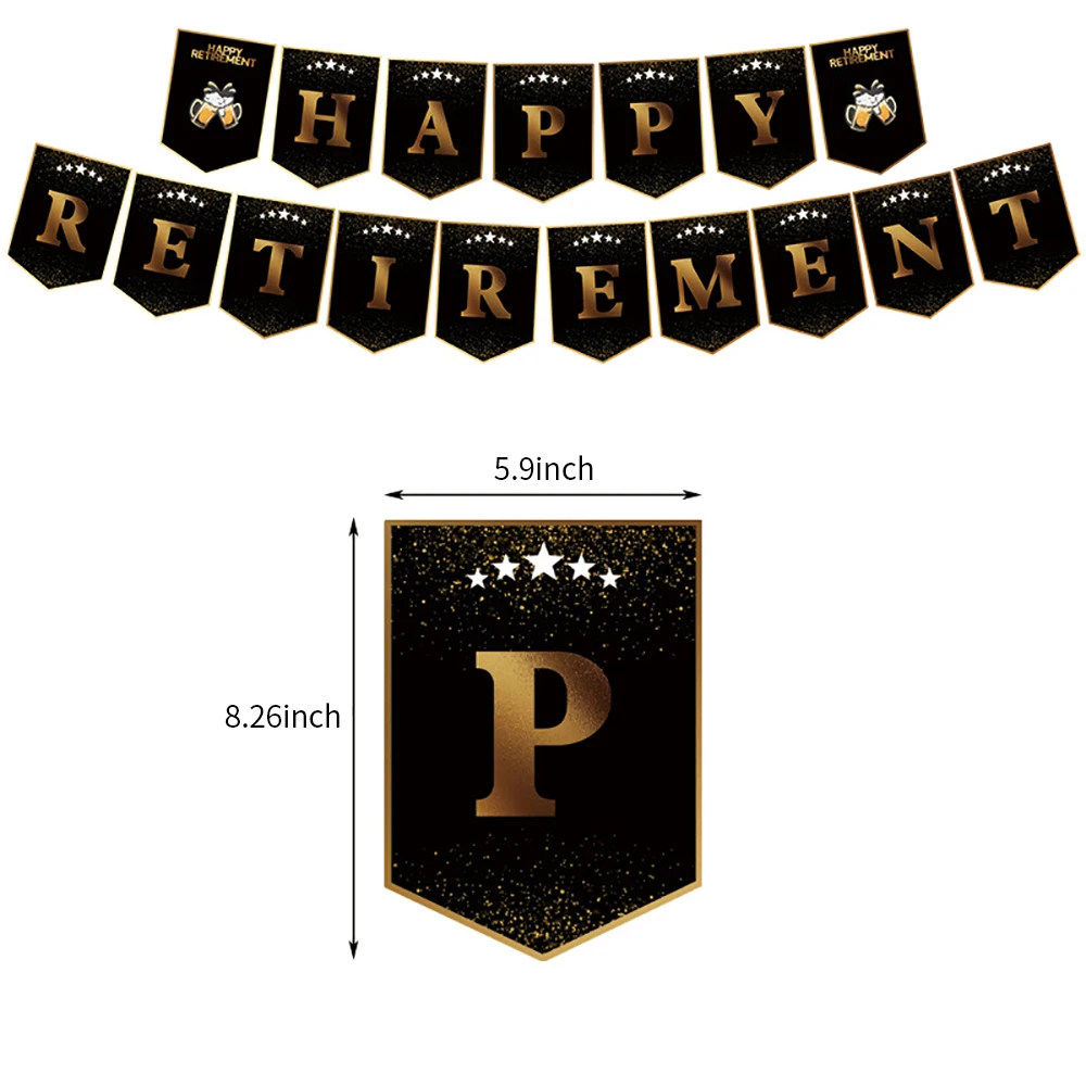 حفلة التقاعد الذهب الأسود موضوع التقاعد العلم أعلام بالون حزمة الطرف الديكور التصوير الفوتوغرافي فوتوكدعوة الدعائم
