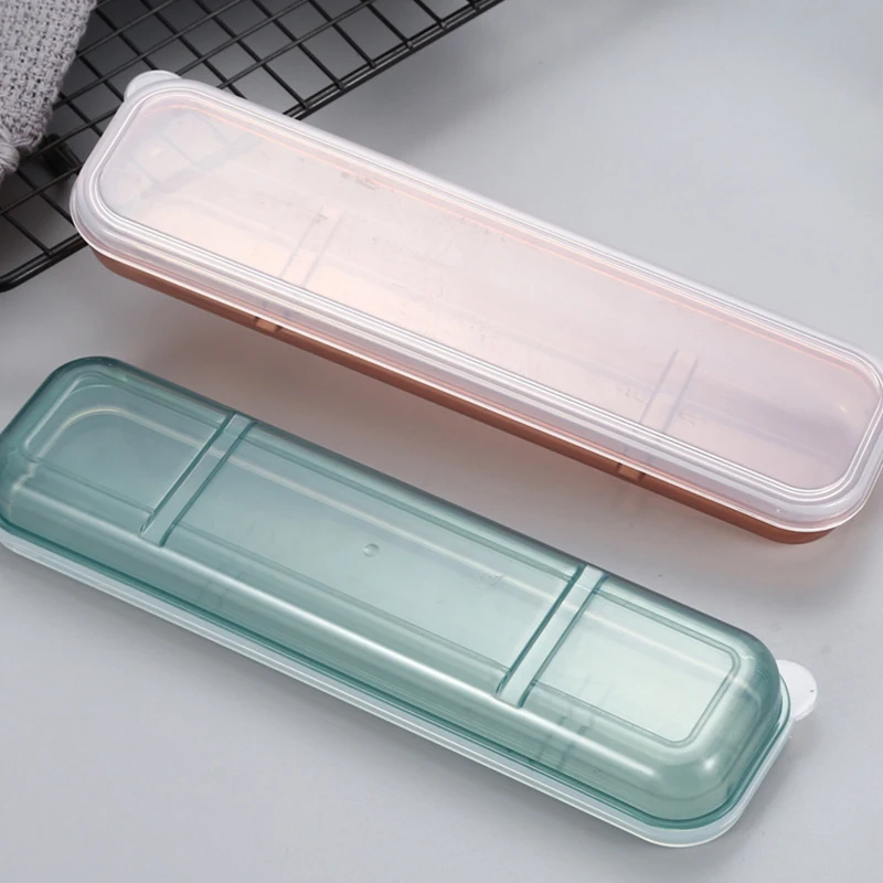 Portable Travel Outdoor Reusable Plastic Tableware Empty Box School Home Slot Design Practical Cutlery Transparent Cover