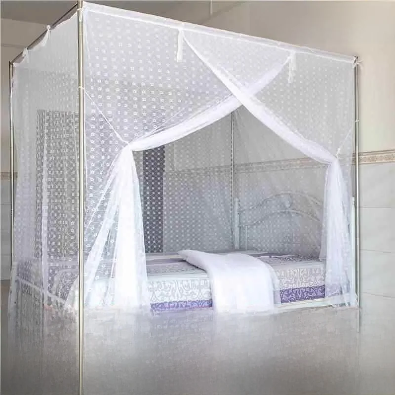 Thickened Traditional Style Mosquito Net with Binding Rope for Bedroom Home Use Anti Dust Plum Blossom Pole Insertion Design