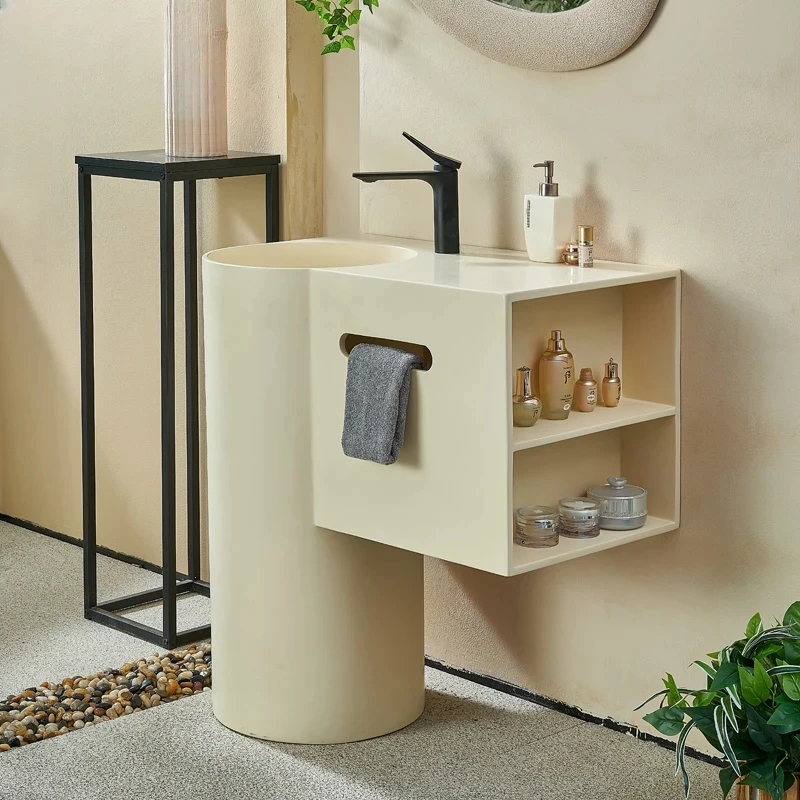 

Artificial stone column basin integrated floor-standing washbasin art skin-sensitive stone vertical sink High End