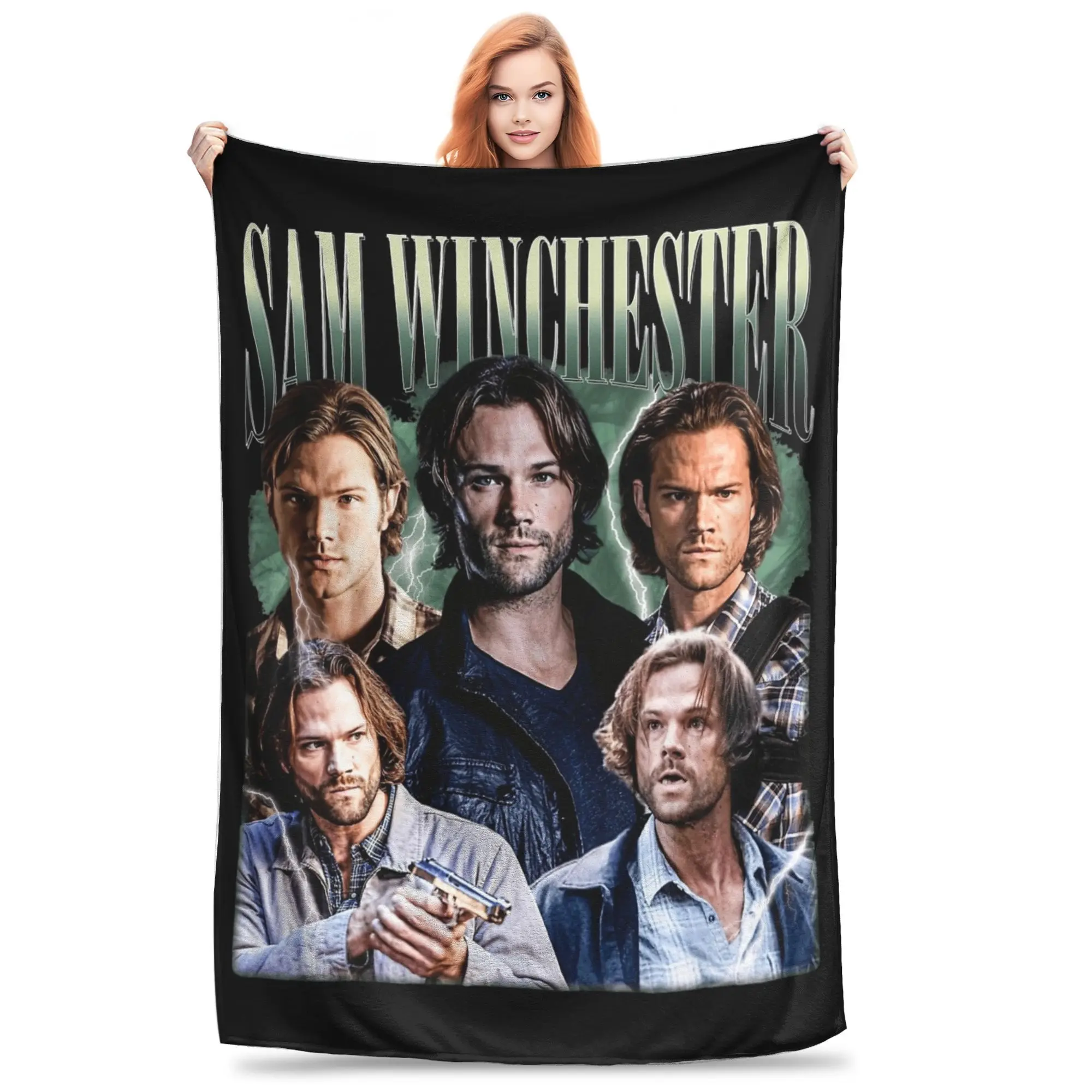 Sam Winchester Supernatural Blanket Flannel Spring/Autumn  Multi-function Warm Throw Blanket for Sofa Couch Plush Thin Quilt