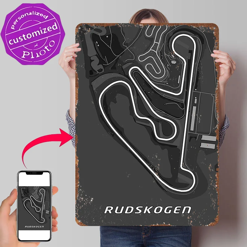 Rudskogen Race Track Map Poster Retro 3D Printed Metal Signs Customized Wall Hanging Gift for Decoration Living Room Decor Men