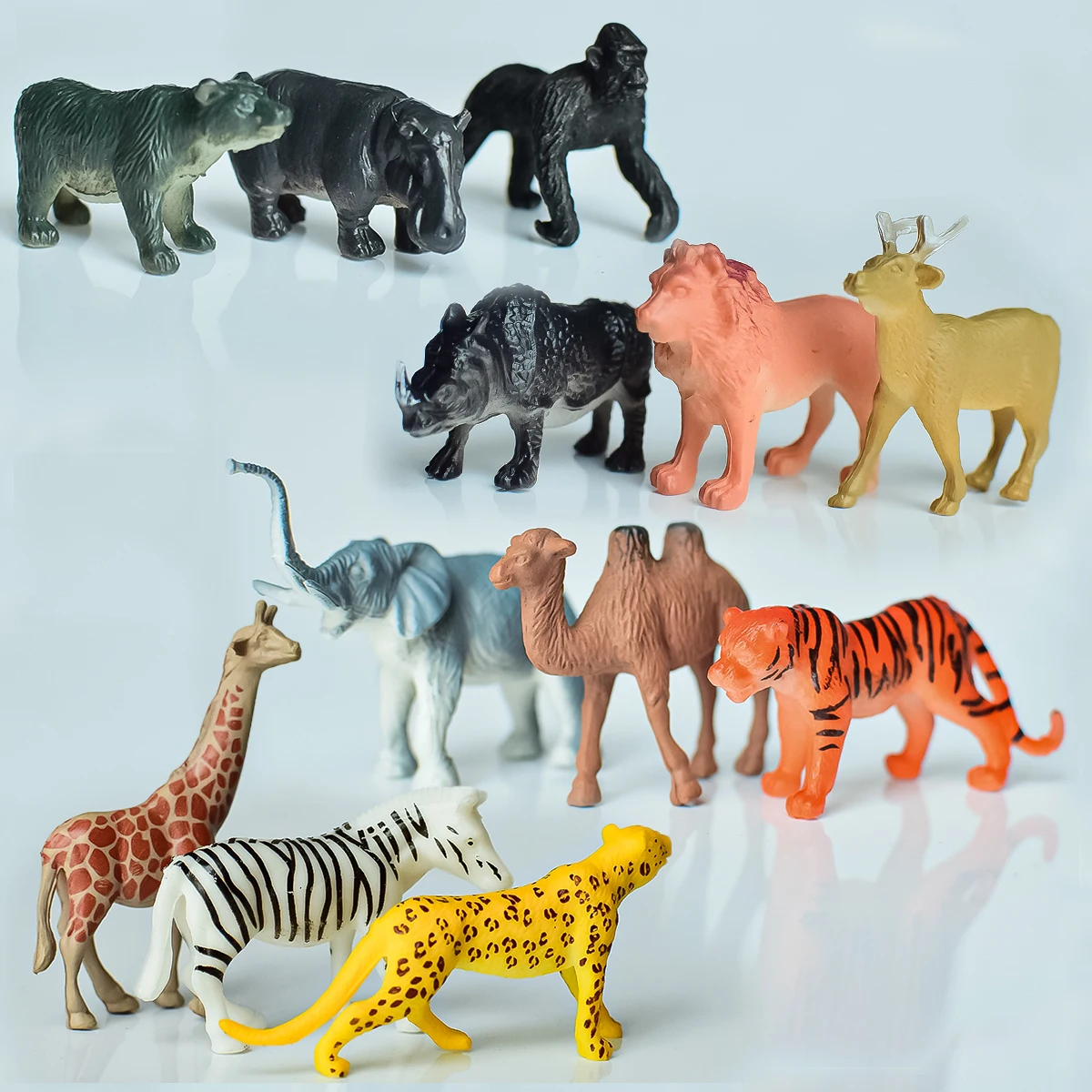 12 mini ensembles d'animaux sauvages simulés |   Jouets cognitifs interactifs parent-enfant |   Enseignement de la maternelle |   Ornements décoratifs |   Cadeaux d'été pour fête d'anniversaire pour enfants |   Lion, Tigre, Chameau, Éléphant, Léopard, Hippopotame, Zèbre, Orang-outan