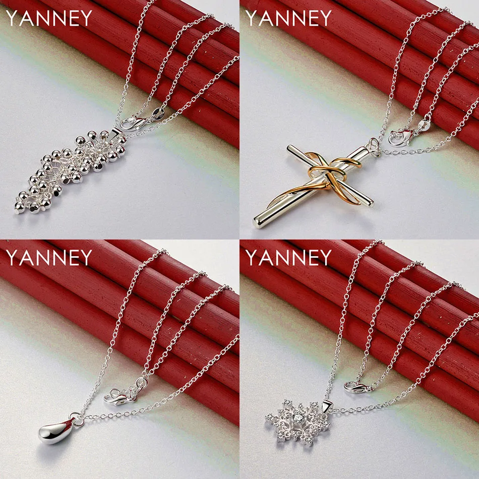 

925 Sterling Silver 16-30 Delicate Beaded Teardrop Pendant Necklace Women's Accessories Wedding Elegant Party Gift