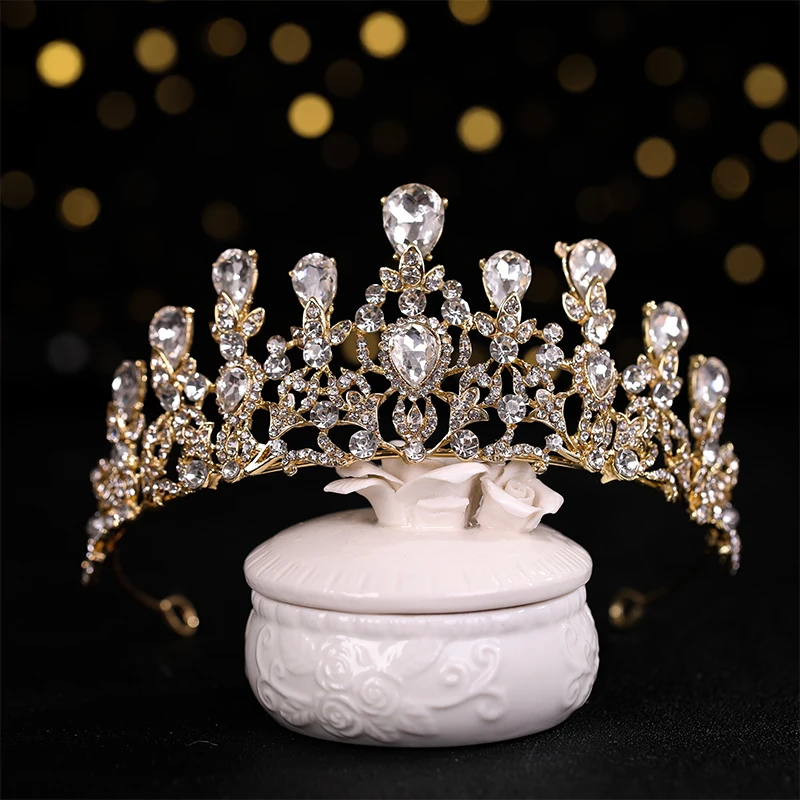 Wedding Hair Tiara Crystal Bridal Tiara Crown Wedding Hair Accessories Headpieces Head Jewelry Gold Color Diadem Veil Tiaras image 2