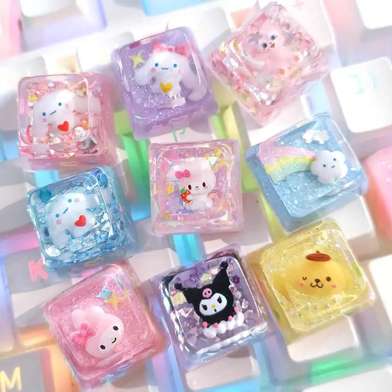 

Cartoon Hello Kittys Keycaps Anime Sanrios Diy Personality Key Caps Cute Cinnamoroll Mechanical Keyboard Keycap Accessories Gift