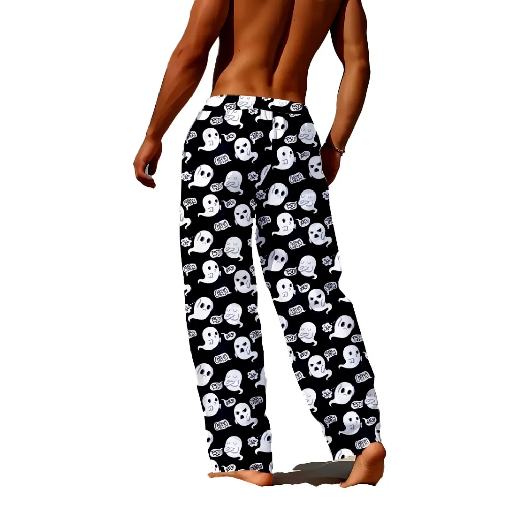 Spring and autumn 3Ddigital printing cute little ghost pattern men's home casual pants are thin, loose, fast drying and fadeless