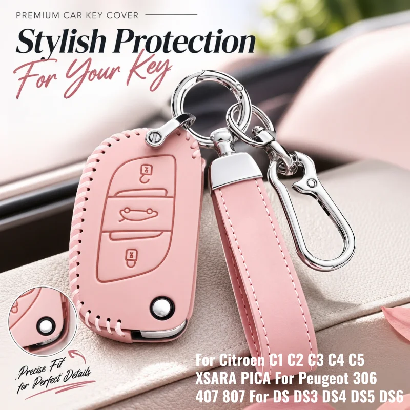 For Citroen C1 C2 C3 C4 C5 XSARA PICA For Peugeot 306 407 807 For DS DS3 DS4 DS5 DS6 Leather Car Flip Key Case Cover Shell Fob