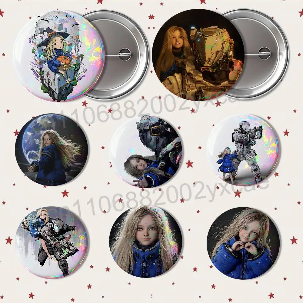 

cool game Diana Pragmata Hugh Badges Badges On Backpack Jacket Cartoon Round Brooches Acrylic Button Pins Collection Gifts