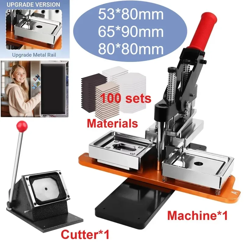 65x90mm/80x53mm Rectangular Fridge Magnets Badge Maker DIY Photo Refrigerator Sticker Press Machine+Paper Cutter+100p Materials