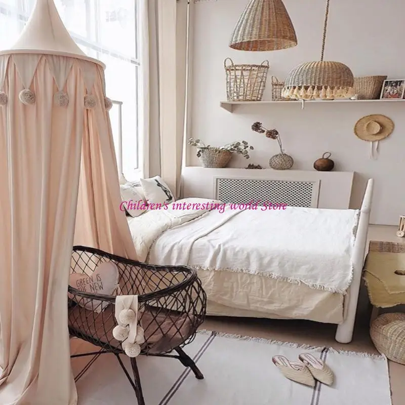 Kids Bed Canopy for Bedroom Round Dome for Baby Nursery Room Decorations Cotton Net Kid‘s Reading Room Bed Room Decor 425F