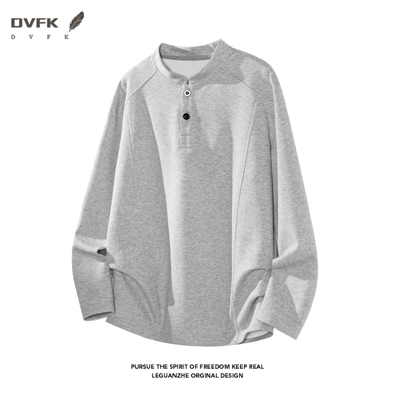 Men Raglan Sleeve Henley Long Sleeve Shirt Half Button Loose Curved Hem Casual Daily Top view 2