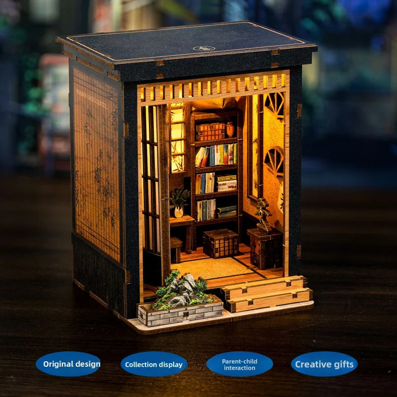 3D Wooden Puzzle DIY Miniature House Japanese Style Bookend Handcraft Assembly Model for Home Decoration