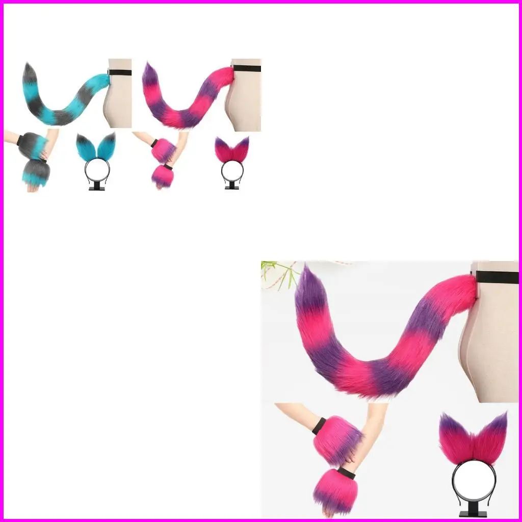 

Plush Ear Headband Furry Tail Wrist Cuffs for Women Christmas Halloween Cosplay