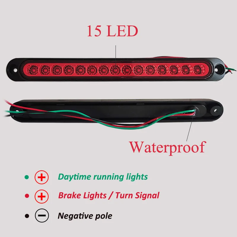 2Pcs Universal 15 LED Trailer Light Bar 12V 24V Camion Brake Light with Turn Signal Lights for Volvo Truck Pickup Boat