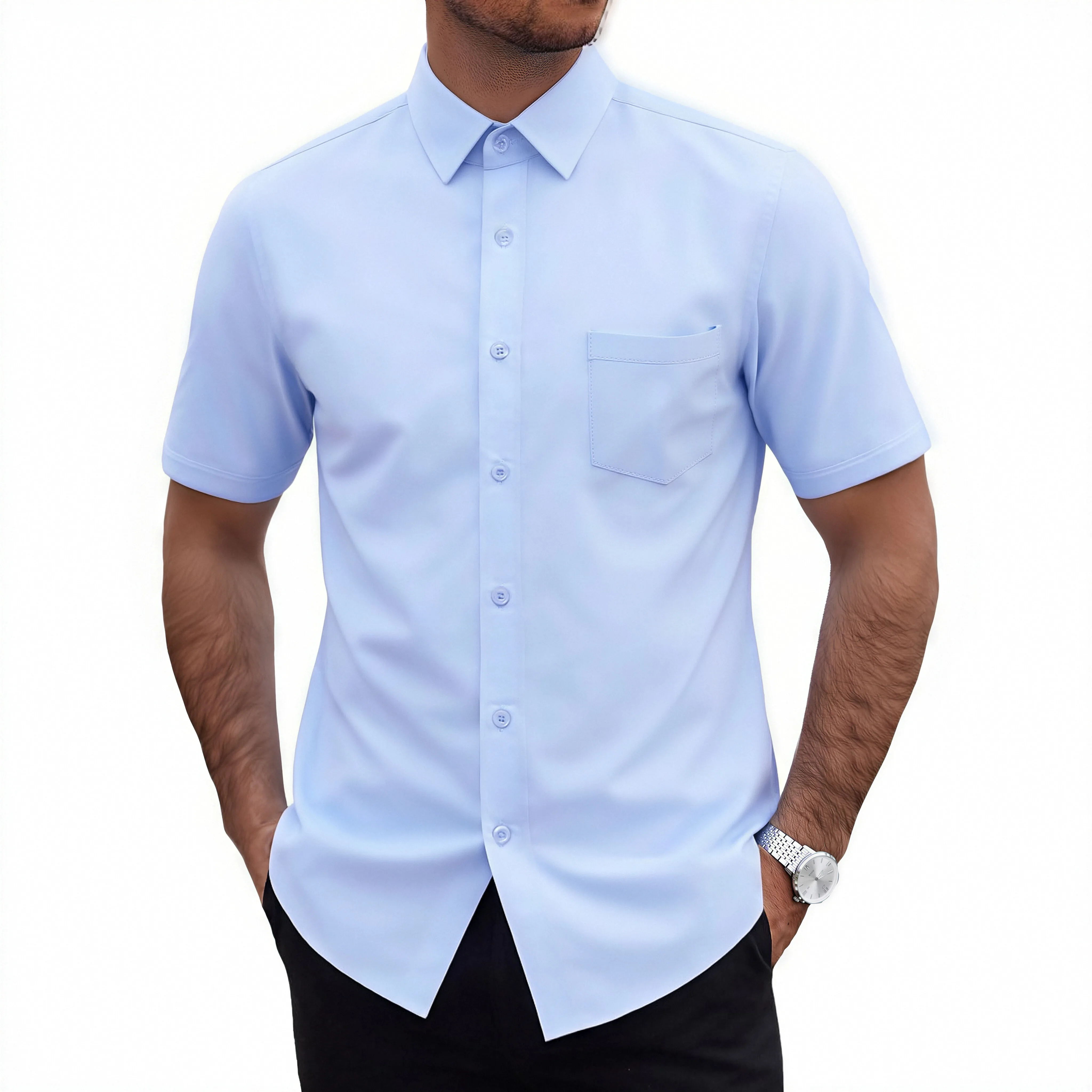 Men's short-sleeved shirt, work shirt, versatile and simple street fashion, fitted and easy to wear, non-stretch, high quality