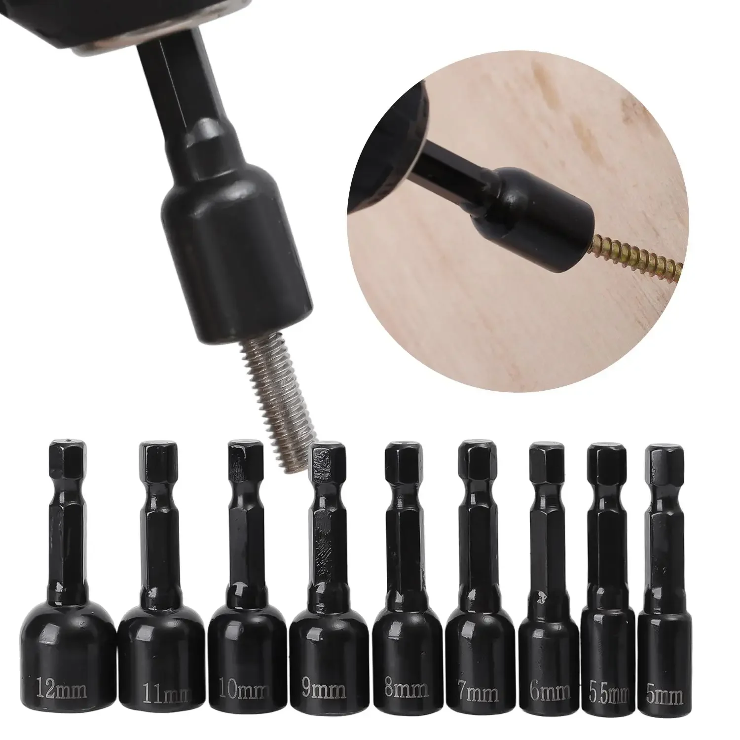 Magnetic Impact Nut Driver Set Metric Hex Socket Screwdriver Bits Chuck Adapter Socket Sleeves Replacement Power Accessories