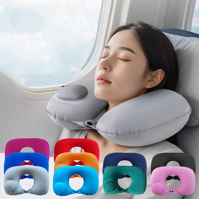 Inflatable U-Shaped Travel Neck Pillow Ergonomic Cervical Support Cushion, Portable Foldable Orthopedic Neck Protection Pillow f