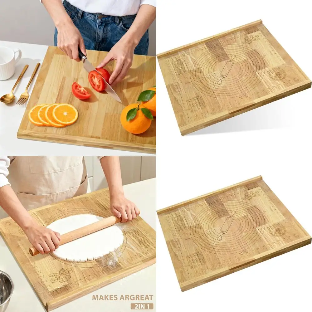 

Двусторонняя деревянная кондитерская доска 24 x 20 с гравированной линейкой и боковой губкой для раскатки теста и выпечки