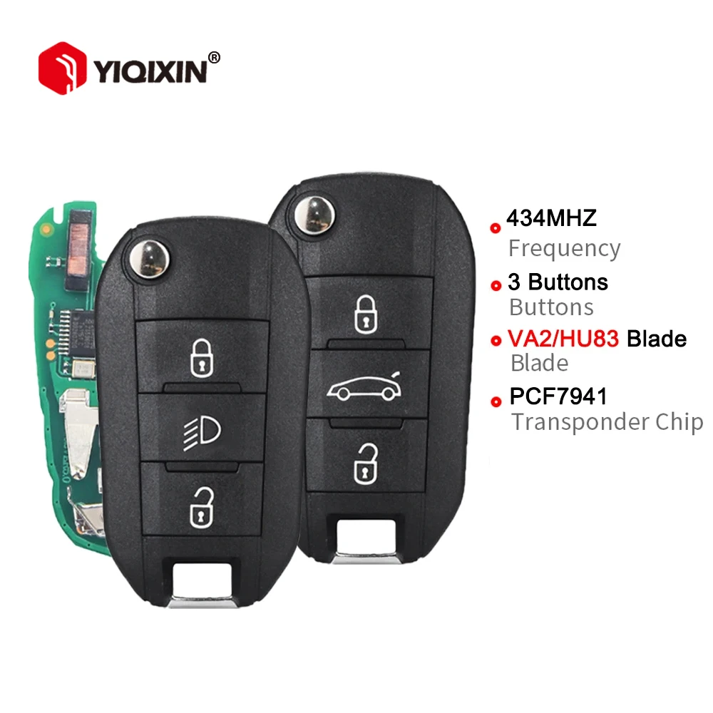 YIQIXIN For Peugeot 208 2008 301 308 5008 508 Citroen C-Elysee C4-Cactus Flip Remote Car Key 434MHz PCF7941 Chip HU83 VA2 Blade