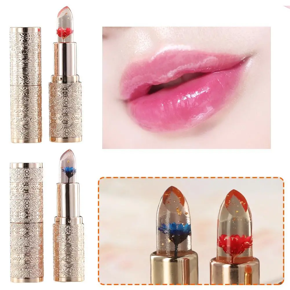 Petal Flower Lipstick 3-color Transparent Moisturizing Jelly Lip Balm Color Change Lip Gloss  Long-last Flower Lip Balm Cosmetic