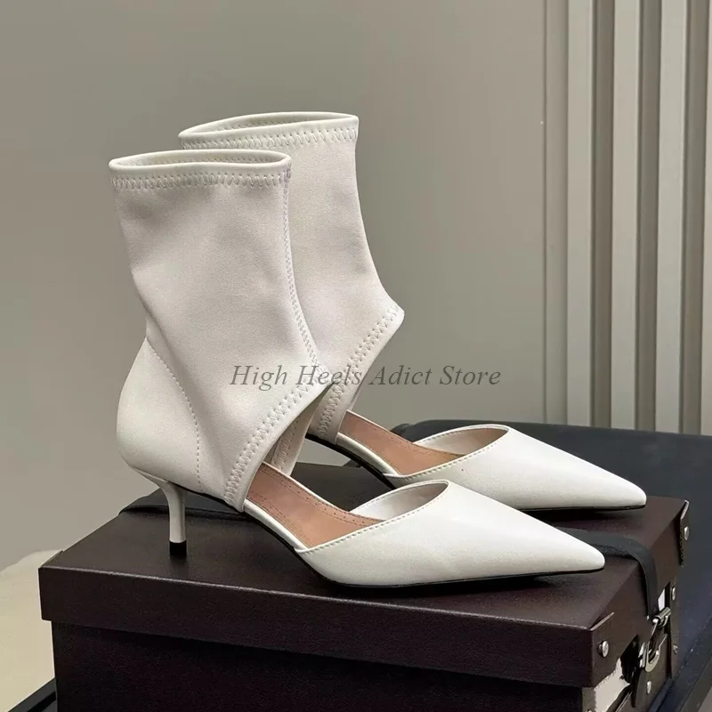 

Женские черные/белые супортные кожаные летние сандалии, ботинки, пикантные ботильоны на низком каблуке с острым носком, роскошные дизайнерские вечерние туфли 2025, новая обувь
