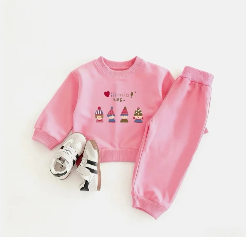 Small Toddler Cute Loungewear Set Children Long Sleeve Crewneck Sweatshirt With Elastic Waist Jogger Pants 2Pcs Suit Clothing