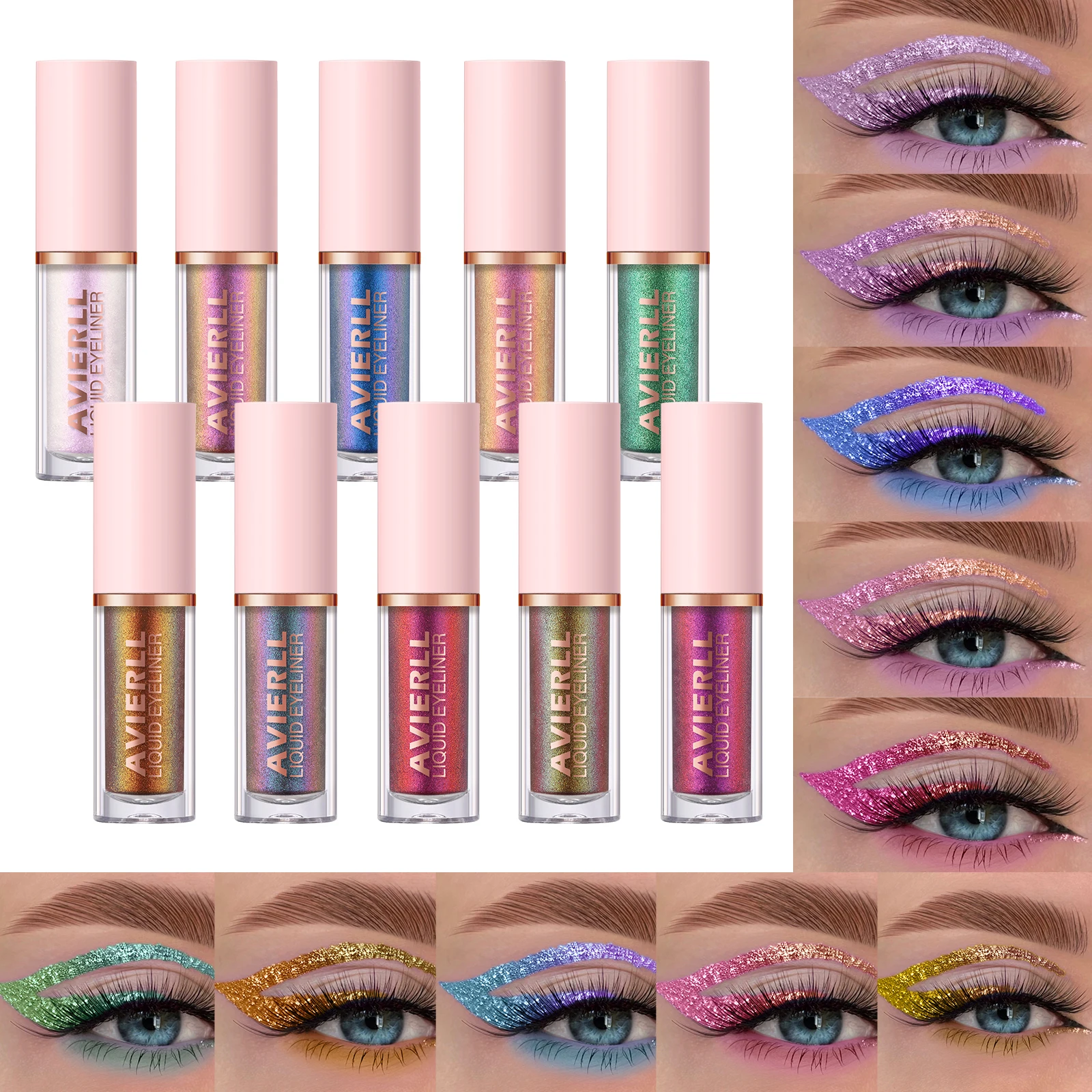 Shimmering Color-changing Waterproof Eyeliner Pencil, Metallic Texture, Long-lasting Without Fading, 10 Mixed Colors, High Color