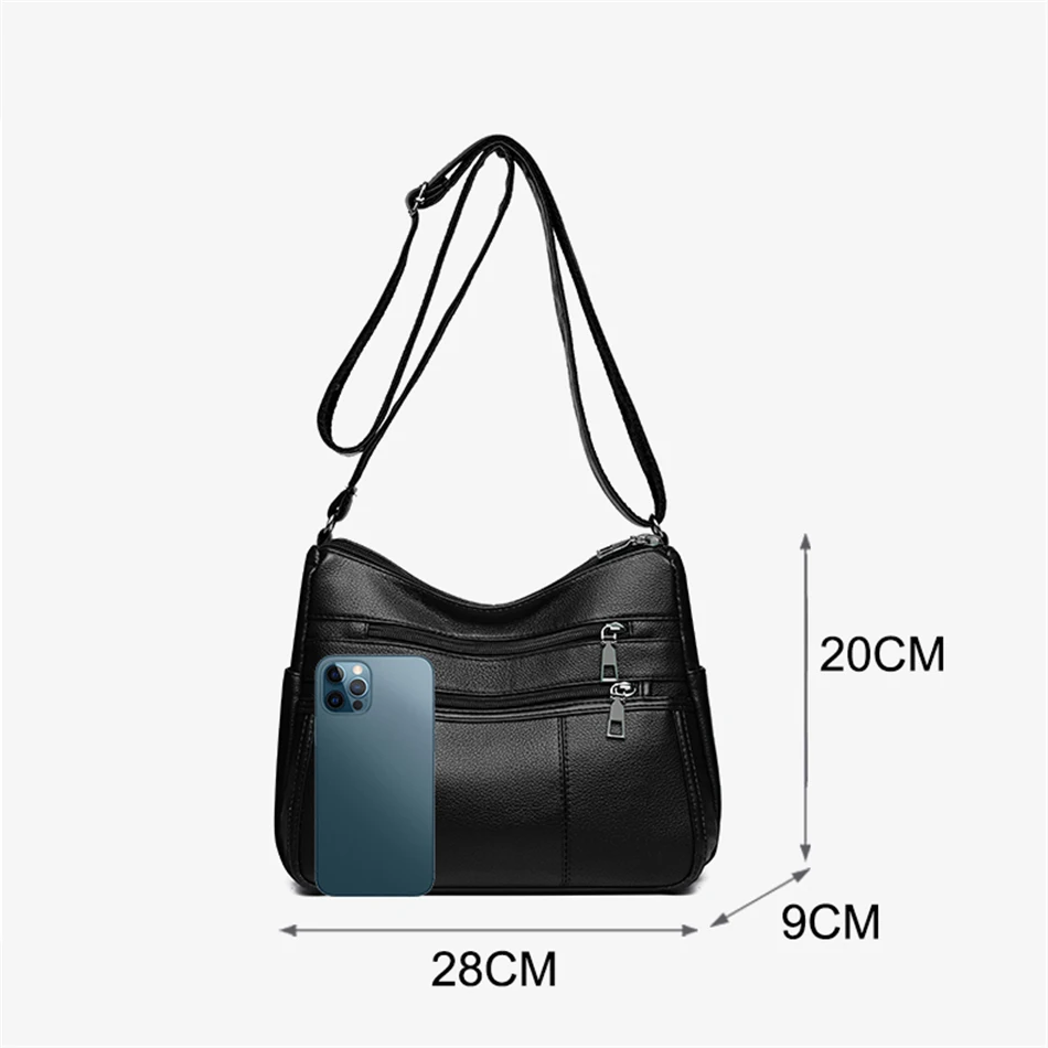 Fashion Women Shoulder Bags High Quality Soft PU Leather Solid Mother Crossbody Bags Female Multi-Pocket Purses and Handbags Sac