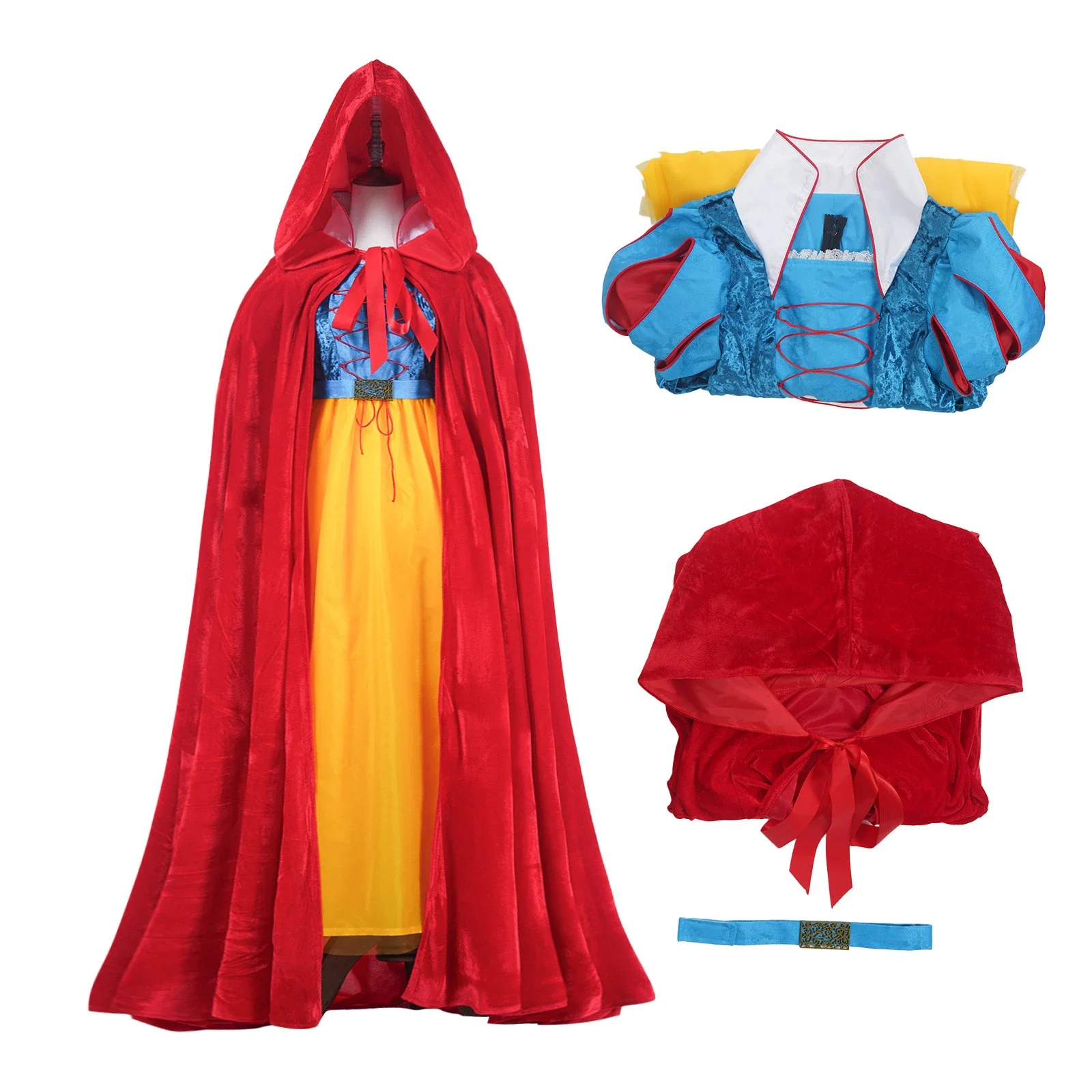 

Cartoon Princess Cosplay Dress Costumes Queen Cloak Adult Cape Dress Full Set Halloween Party Outfit for Women