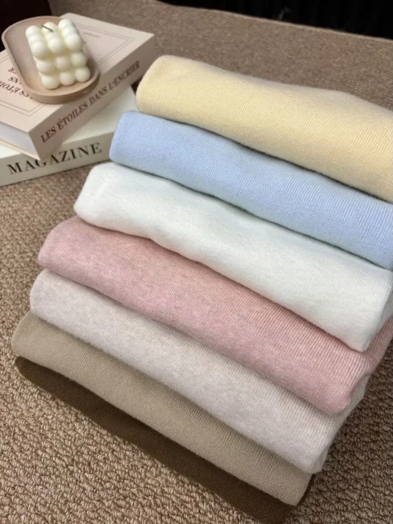 

Стильный вязаный топ для женщин, разноцветный, облегающий, с высоким воротником, удобный, на раннюю весну, с маленьким воротником-стойкой, свитер