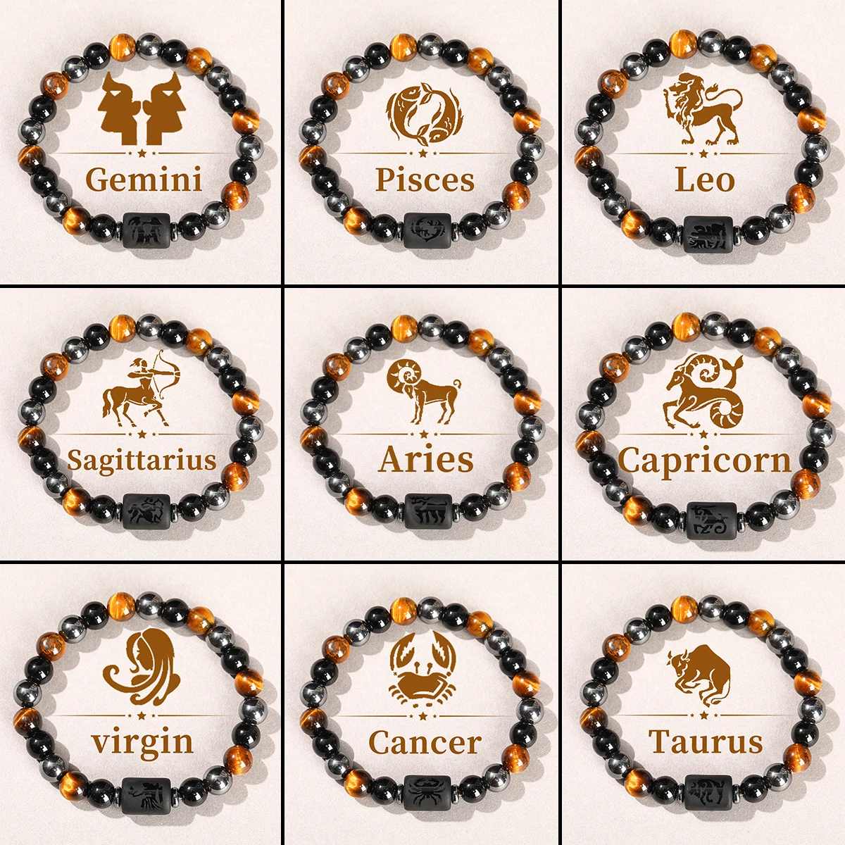 جديد 12 أساور زودياك الحجر الطبيعي السرطان العذراء ليو الميزان سوار الأزواج هدايا الصداقة أساور مجوهرات pulsera hombre