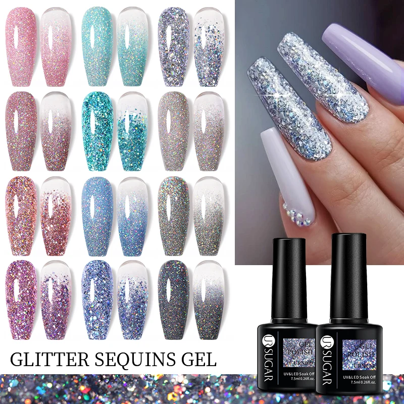 UR SUGAR 7.5 مللي بريق الوردي الترتر هلام طلاء الأظافر شبه دائم نقع قبالة UV LED مسمار الفن ورنيش هلام DIY بها بنفسك مانيكير #3