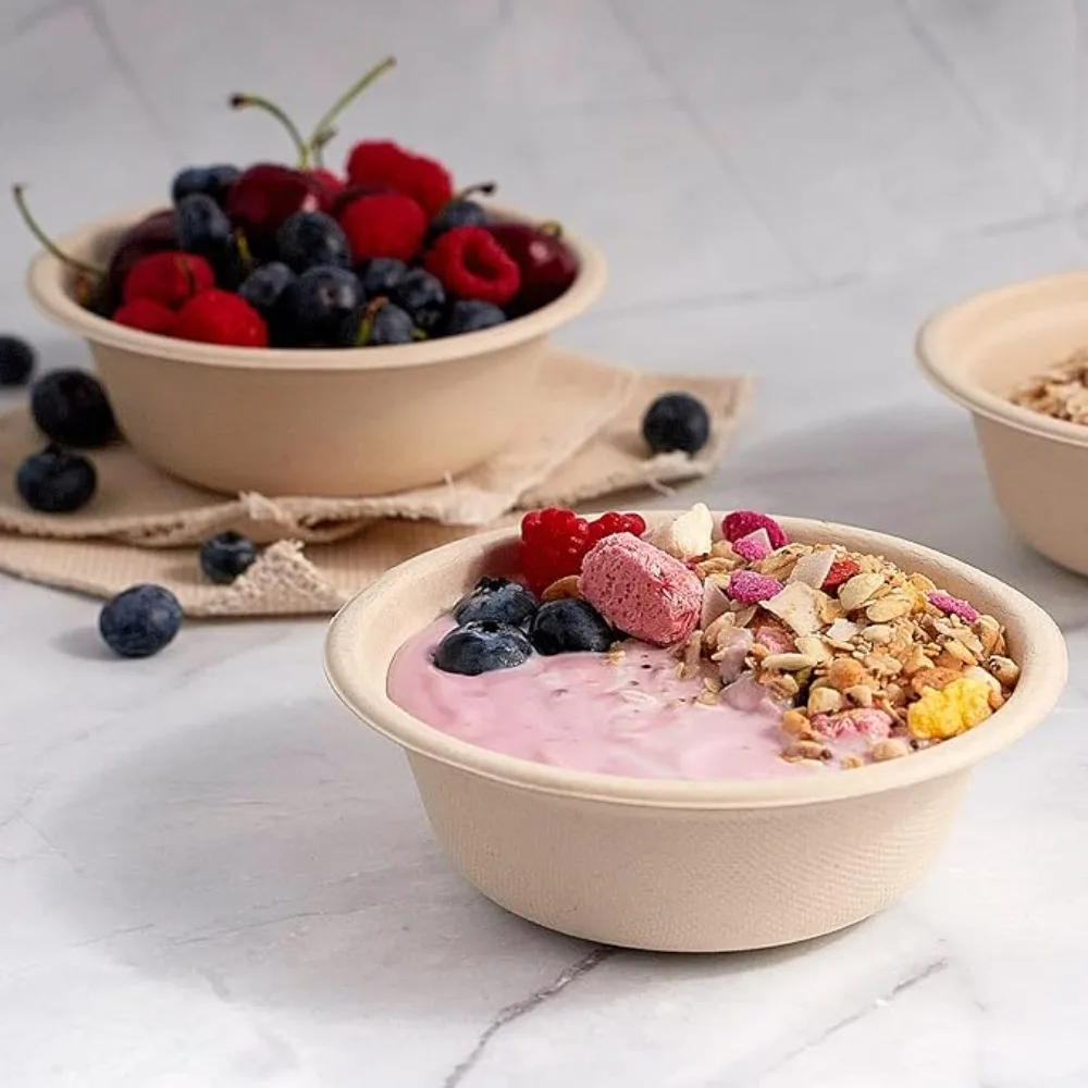 

50Pcs Eco-Friendly Degradable Disposable Paper Bowl Thickened 350/500ml Salad Bowl Durable Paper Plate Commercial