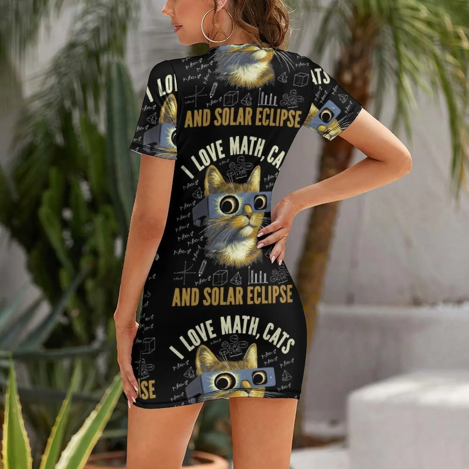 I Love Math, Cats, Solar Eclipse Mathematics Pi Day Science Short-Sleeved Dress summer dress woman 2026 Dress