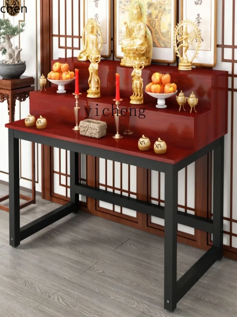 ZMLHousehold chinois Simple culte Table d'encens Double couche échelle culte encens bouddha Table