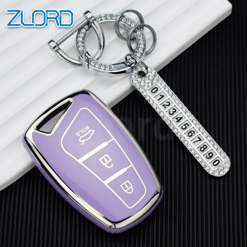 Cover Fob TPU Car Key Case Shell For Hyundai Santa Fe Sport Ix45 Equus Centennial Genesis G80 Grandeur Azera 2013-2016 Keychain