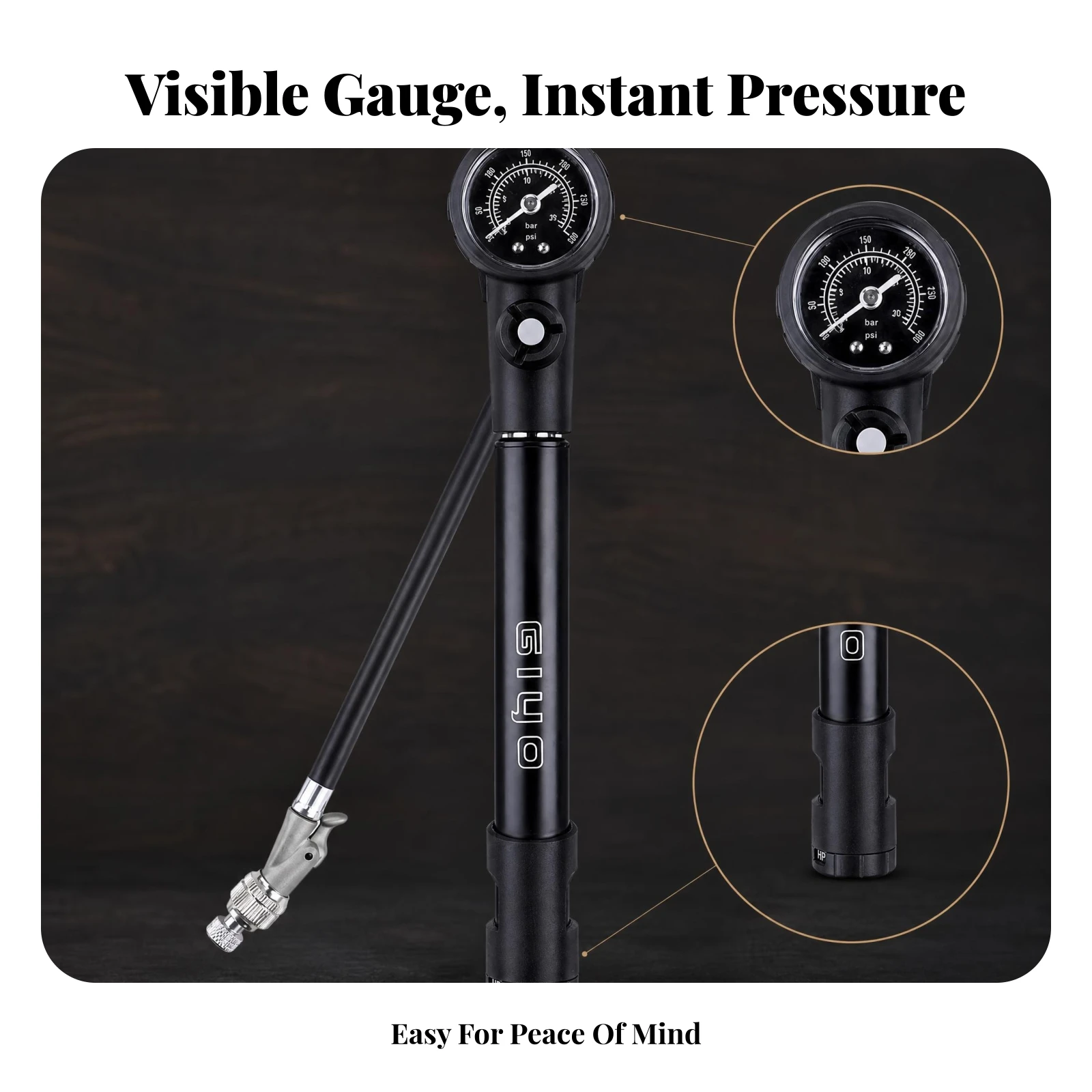 

Mini Cycle Hand Pump Bike Pump with Gauge doubleValve Hose Connector