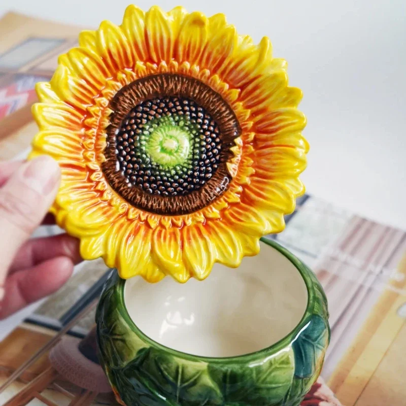 

Ceramic Sunflower Jewelry Box Ring Tray Cotton Swab Jar Decorative Storage Box Home Gifts Sunflower Trinket Box