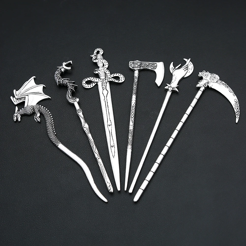 Fashion Vintage Vikings Animal Hair Stick For Women Men Gothic Punk Nordic Lunar Phase Sword Hairpins Mythology Jewelry Gifts