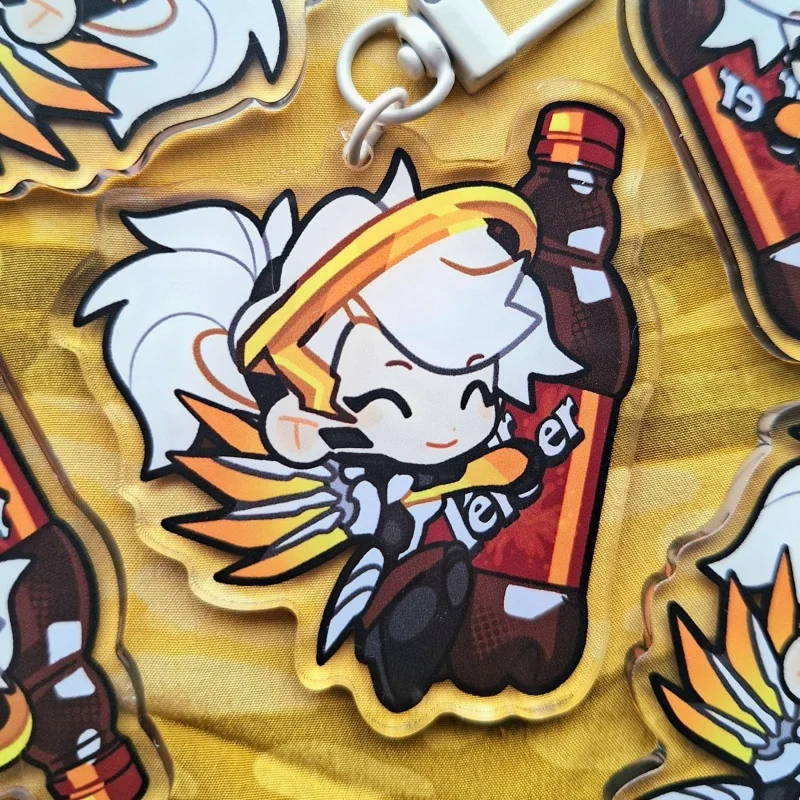 Overwatch Hana Song 5cm Drink Theme Acrylic Keychains Hero Character Bag Charms Backpack Pendants Daily Decor Accessories Gifts view 6