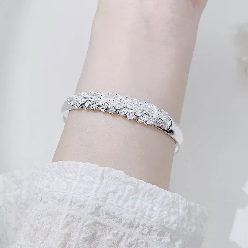 925 Sterling Silver Original Bracelets For Women Luxury Designer Peacock Opening Screen Bangle Party Wedding Accessories Jewelry