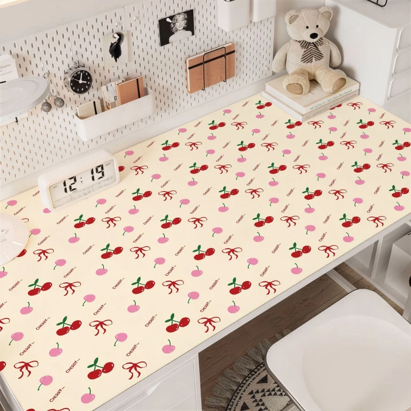 Pink Strawberry Table Mat Waterproof PU Leather Protective Pad For Dormitory Desk Mouse Pad Coffee Dressing Table Protective Pad