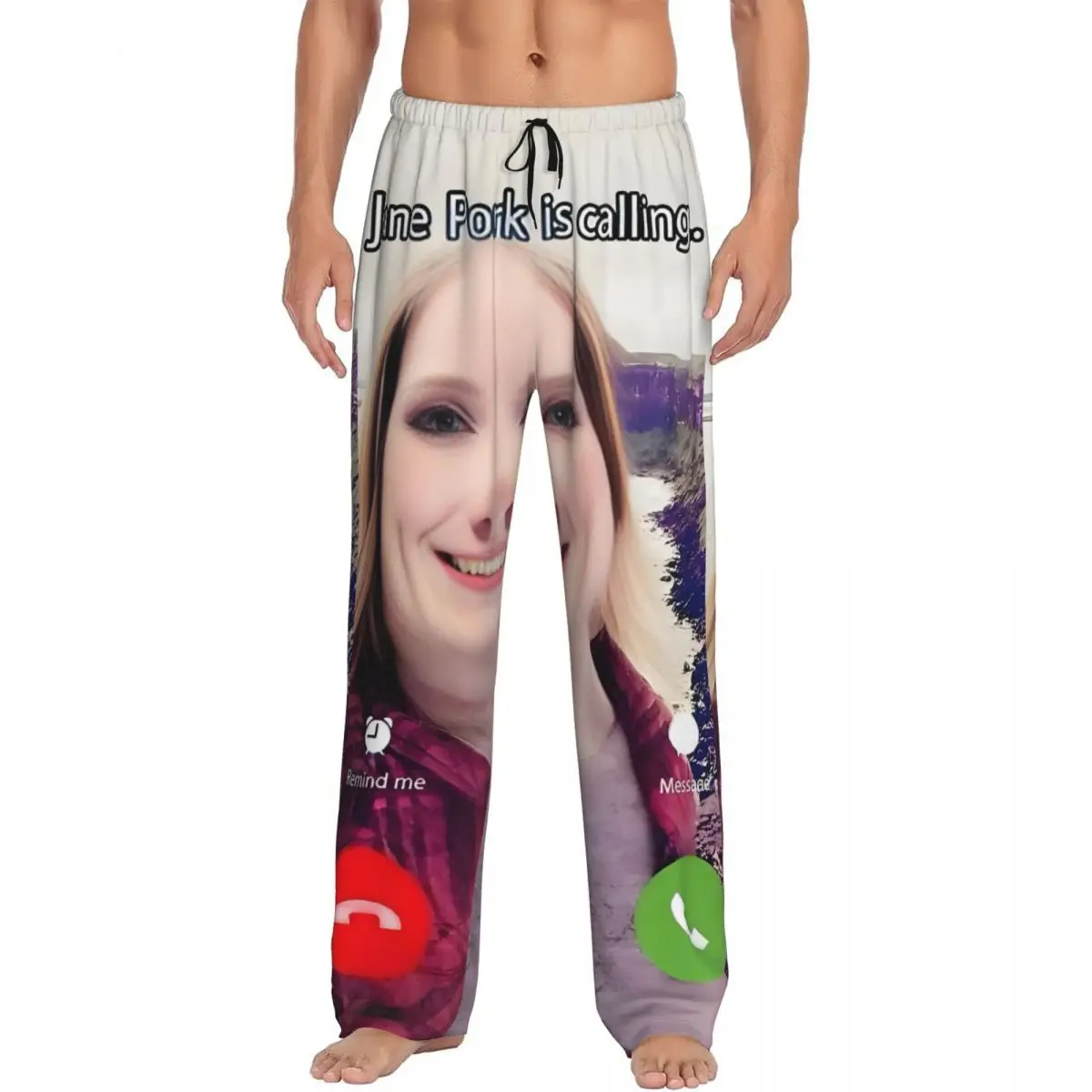 

Custom Print John Pork Is Calling Pajama Pants for Men Funny Pig Sleep Sleepwear Bottoms with Pockets