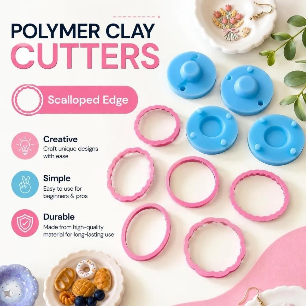 Scalloped Edge Plate Polymer Clay Cutters Creative DIY Craft 3D Plate Clay Earring Molds Unique Simple Polymer Clay Tools